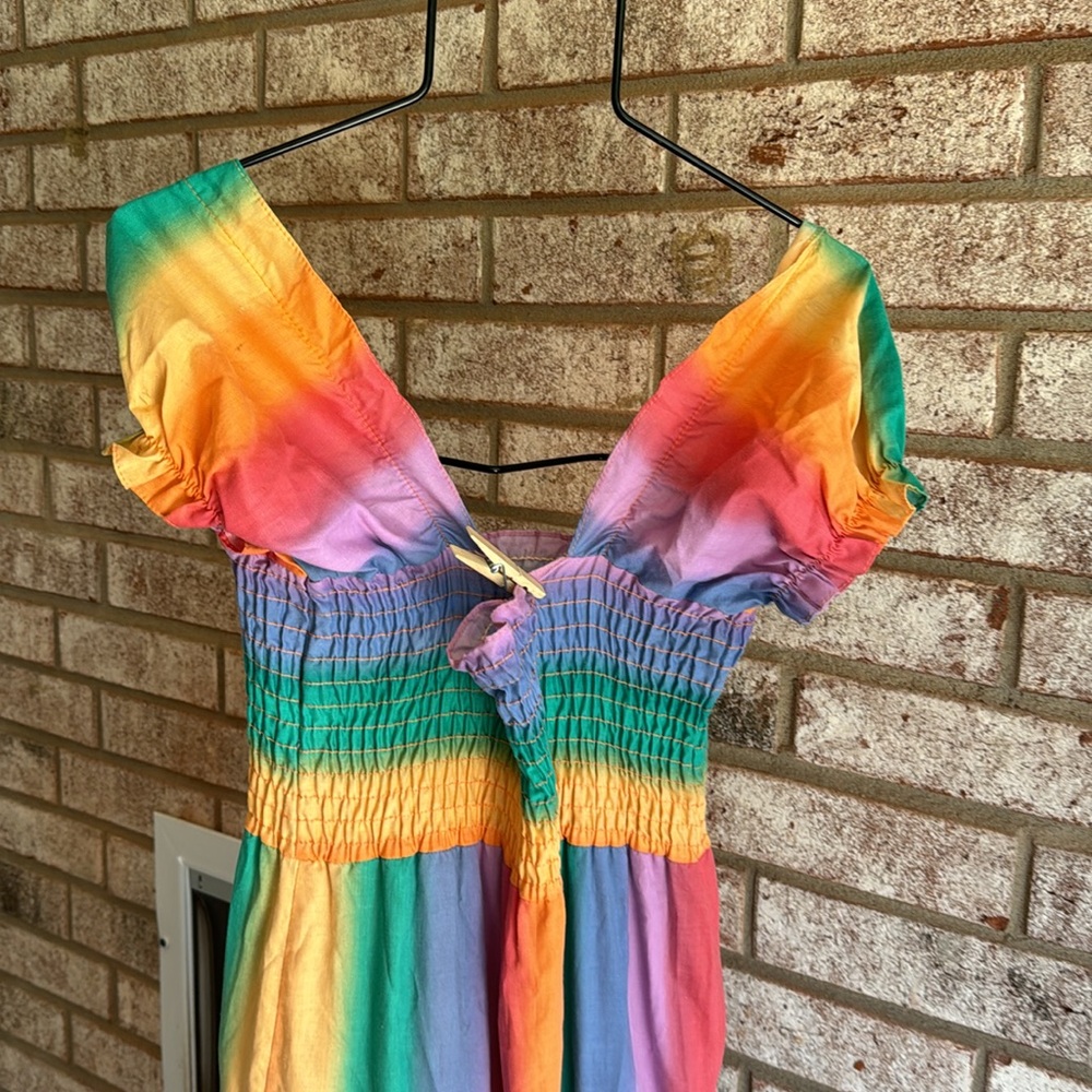 NOS Vintage Sz 14 Rainbow Dress Maxi USA Made Cotton Blend As Is Shoulde… - Picture 7 of 10